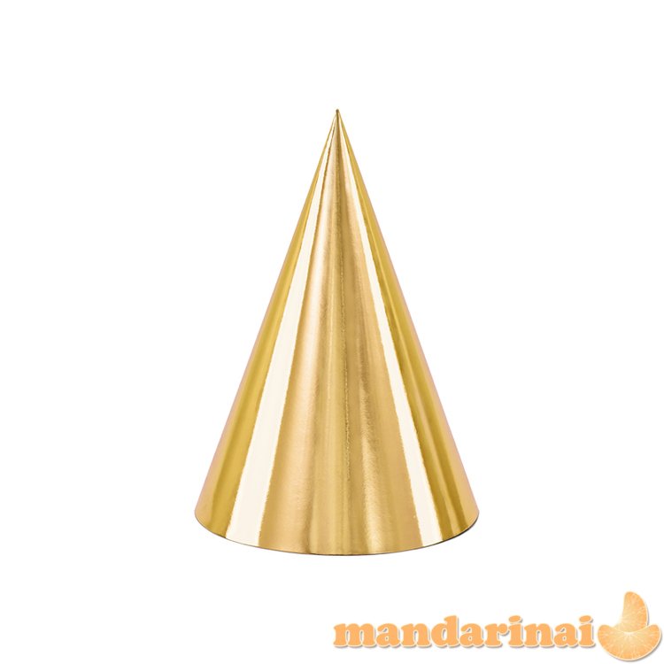 Party hats, gold, 16cm (1 pkt / 6 pc.)