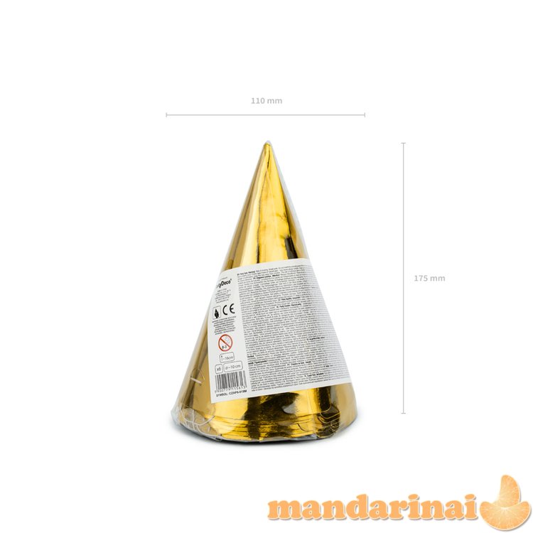 Party hats, gold, 16cm (1 pkt / 6 pc.)