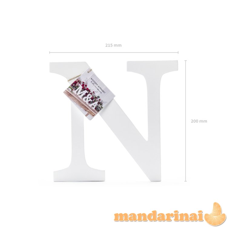 Wooden letter N, white, 21.5x20cm