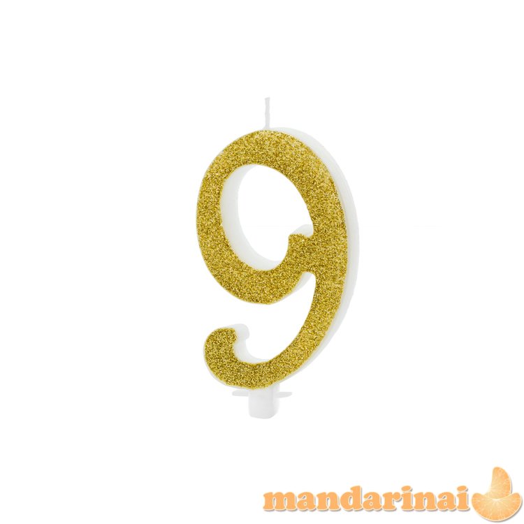 Birthday candle Number 9, gold, 10cm