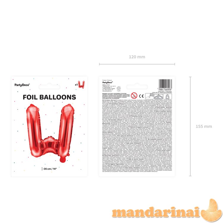 Foil Balloon Letter W , 35cm, red