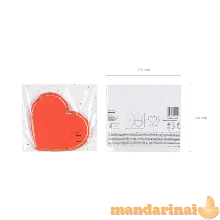 Napkins Heart, red, 14.3x12.5 cm (1 pkt / 20 pc.)