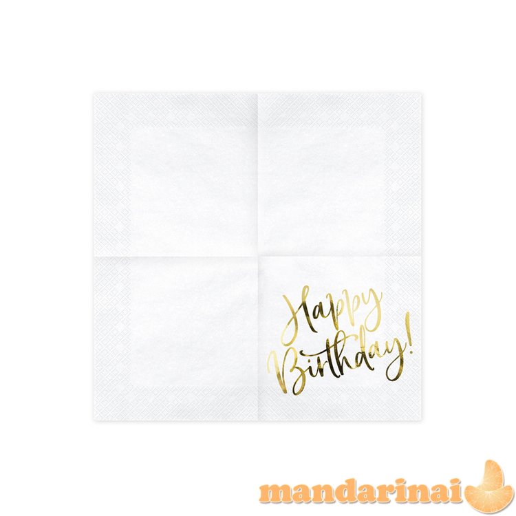 Napkins Happy Birthday, white, 33x33cm (1 pkt / 20 pc.)