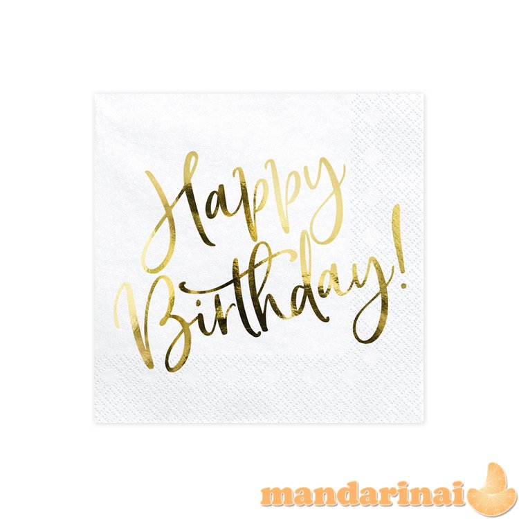 Napkins Happy Birthday, white, 33x33cm (1 pkt / 20 pc.)