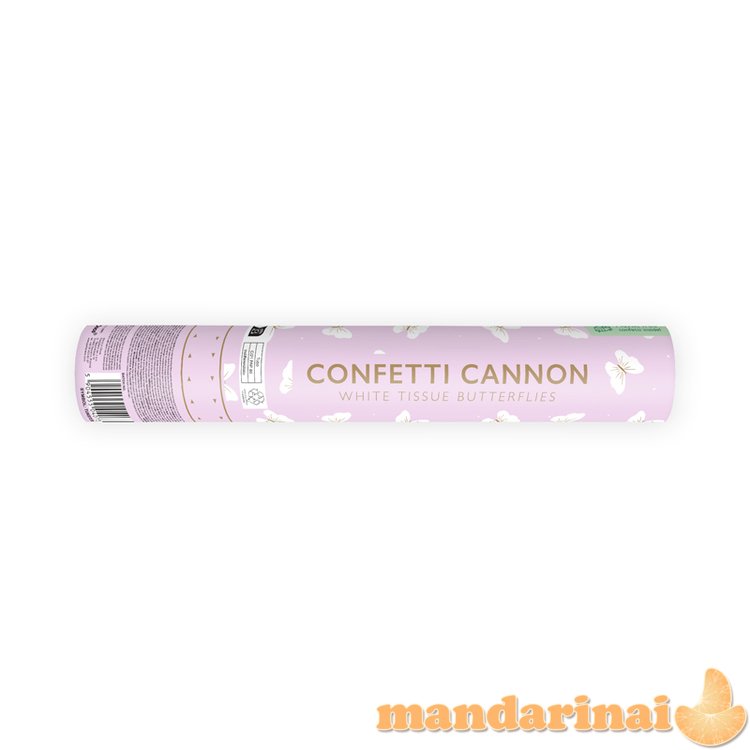 Confetti cannon with butterflies, white, 28cm