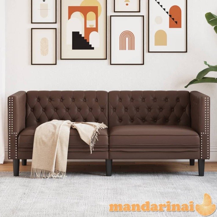 Dvivietė chesterfield sofa, rudos spalvos, dirbtinė oda