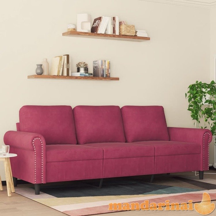 Trivietė sofa, raudonojo vyno spalvos, 180cm, aksomas