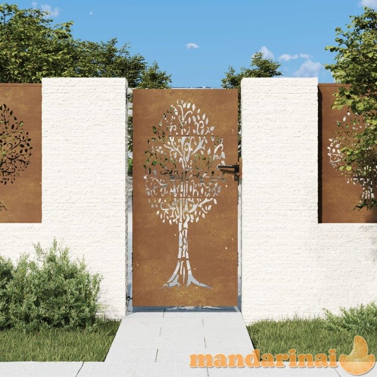 Sodo vartai, 85x175cm, corten plienas, medžio dizaino