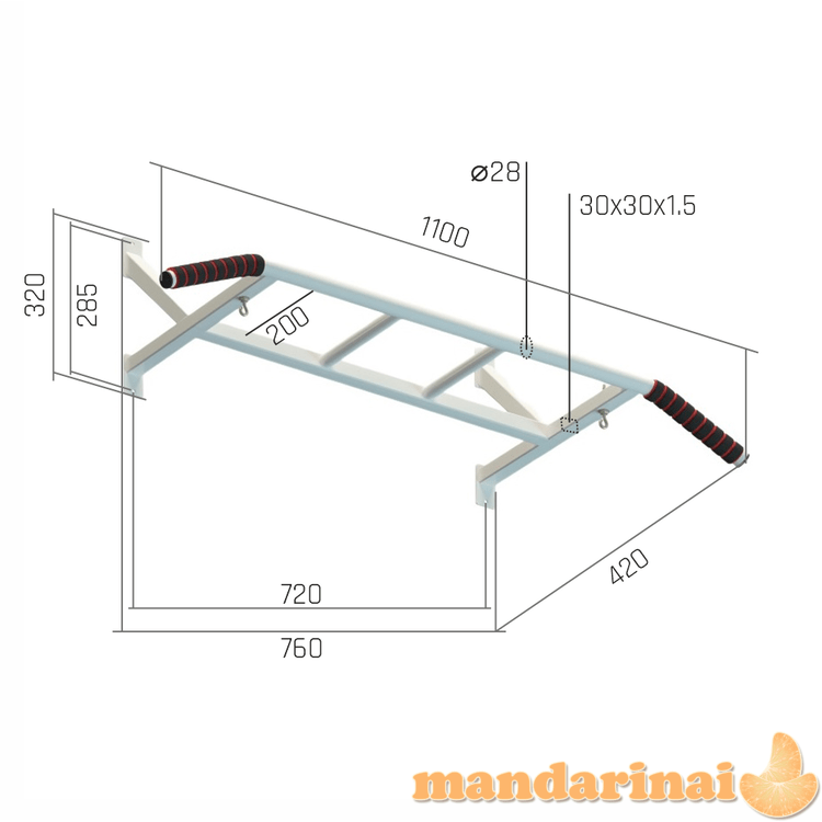 Prie sienos montuojamas skersinis SANRO LT-PRO Juodas, iki 150kg