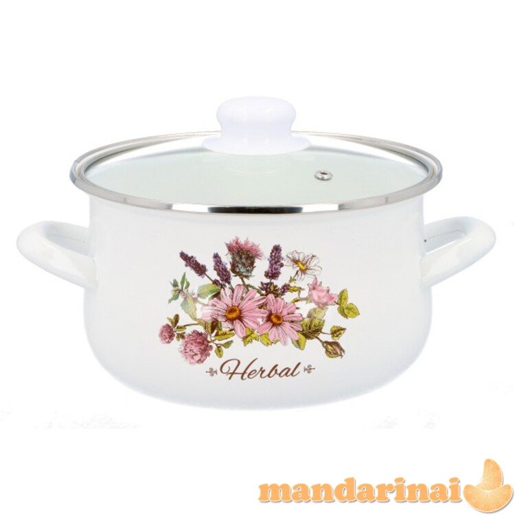 Puodas emal. 22cm 4.8L su stikl.dang. HERBAL