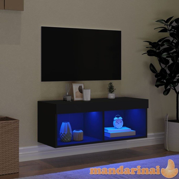 Tv spintelė su led lemputėmis, juodos spalvos, 80x30x30cm