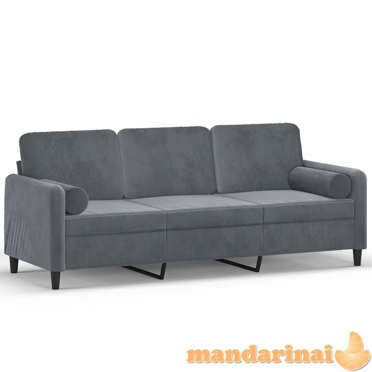 Trivietė sofa su pagalvėlėmis, tamsiai pilka, 180cm, aksomas