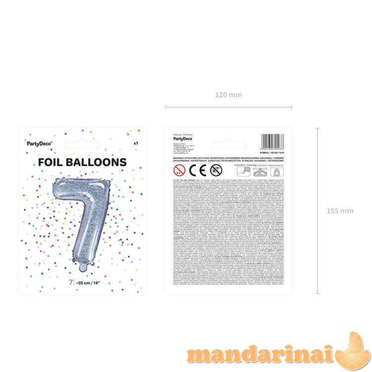 Foil Balloon Number   7  , 35cm, holographic