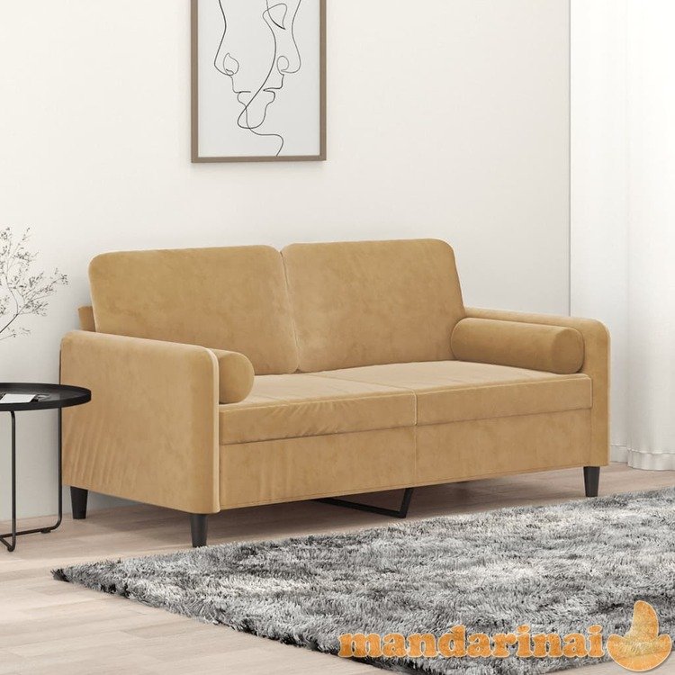 Dvivietė sofa su pagalvėlėmis, rudos spalvos, 140cm, aksomas