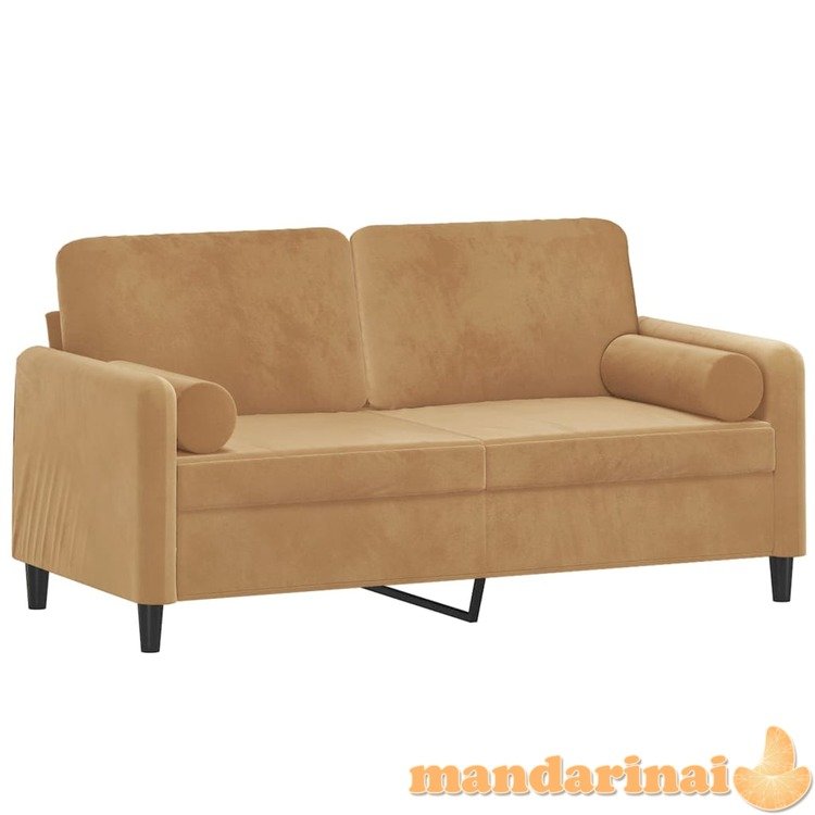 Dvivietė sofa su pagalvėlėmis, rudos spalvos, 140cm, aksomas