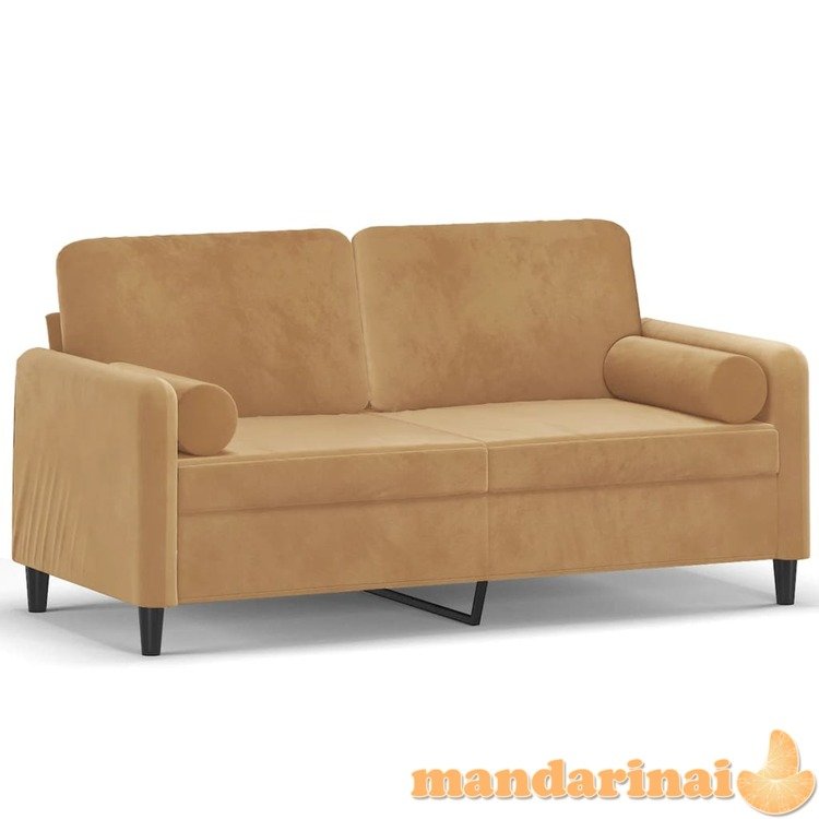 Dvivietė sofa su pagalvėlėmis, rudos spalvos, 140cm, aksomas