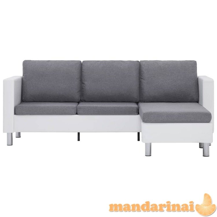 Trivietė sofa su pagalvėlėmis, baltos spalvos, dirbtinė oda