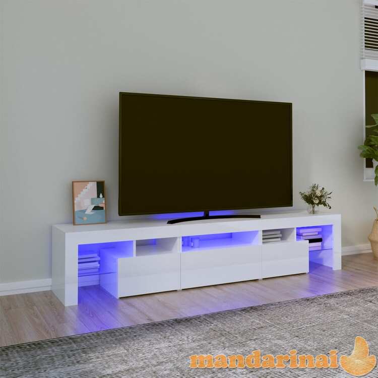 Tv spintelė su led apšvietimu, balta, 200x36,5x40cm, blizgi