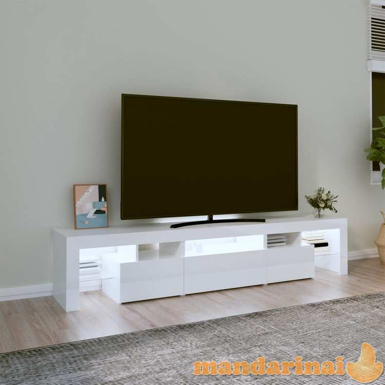 Tv spintelė su led apšvietimu, balta, 200x36,5x40cm, blizgi