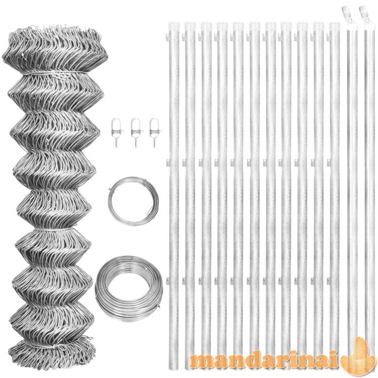 Tinklinė tvora su stulpais, sidabro sp., 25x1,25m, cink. plien.