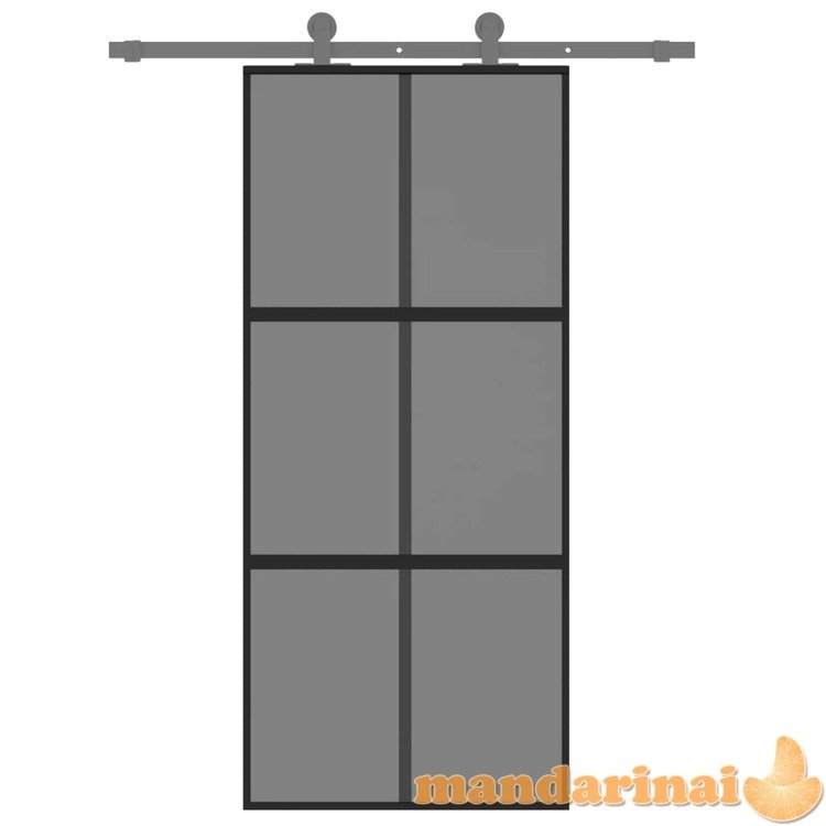 Stumdomos durys, juodos, 90x205cm, grūdintas stiklas/aliuminis