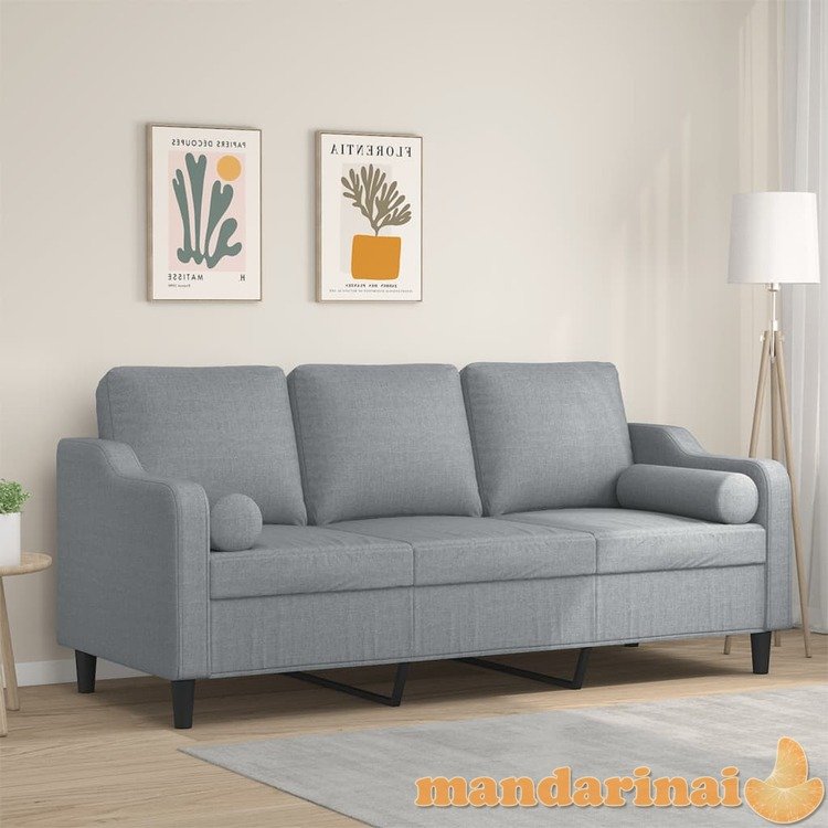 Trivietė sofa su pagalvėlėmis, šviesiai pilka, 180cm, audinys