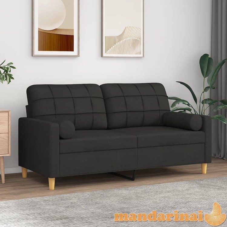 Dvivietė sofa su pagalvėlėmis, juodos spalvos, 140cm, audinys