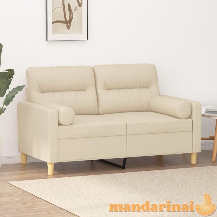 Dvivietė sofa su pagalvėlėmis, kreminės spalvos, 120cm, audinys