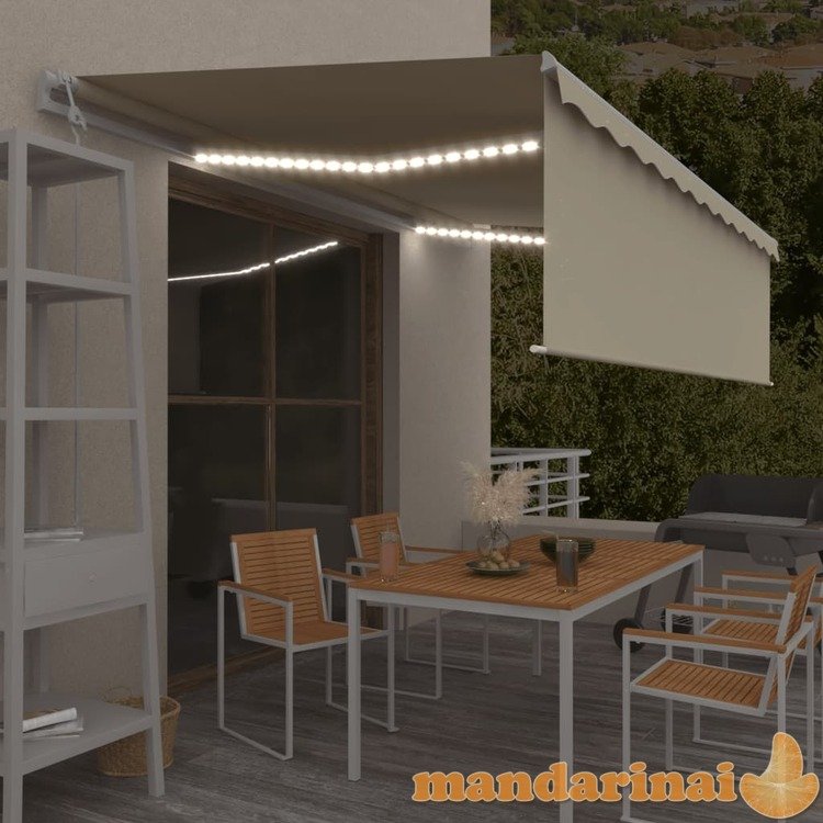 Automatinė markizė su uždanga/led/vėjo jutikliu, kreminė, 5x3m