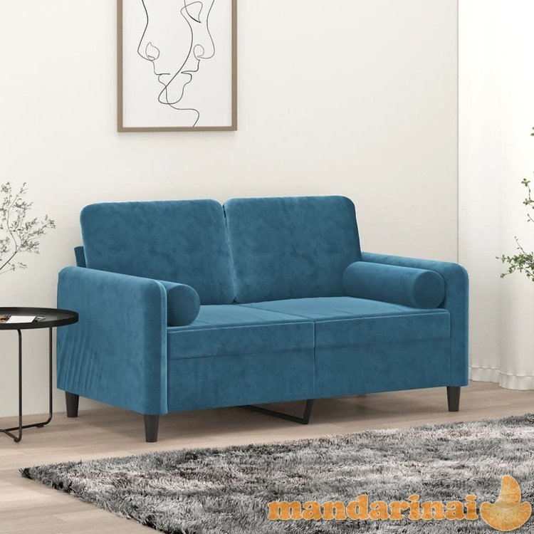 Dvivietė sofa su pagalvėlėmis, mėlynos spalvos, 120cm, aksomas