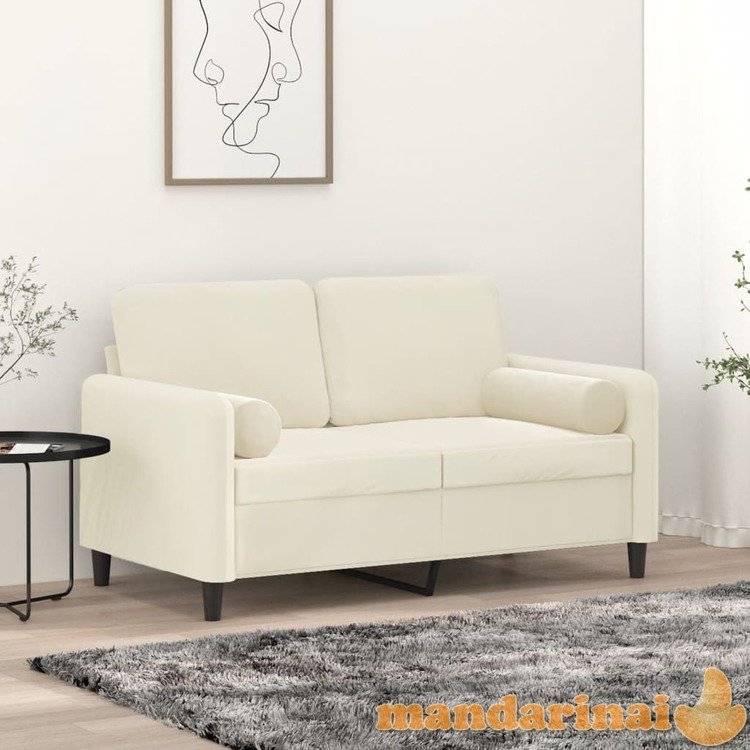 Dvivietė sofa su pagalvėlėmis, kreminės spalvos, 120cm, aksomas