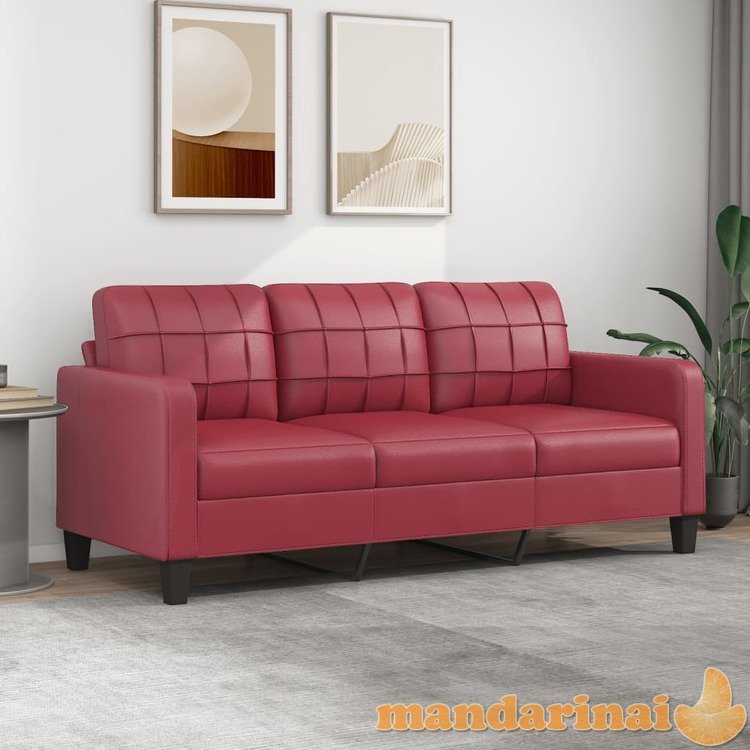 Trivietė sofa, raudonojo vyno spalvos, 180cm, dirbtinė oda