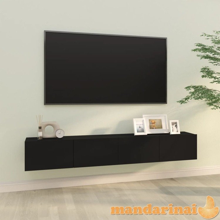 Sieninės tv spintelės, 2vnt., juodos, 100x30x30cm, mediena