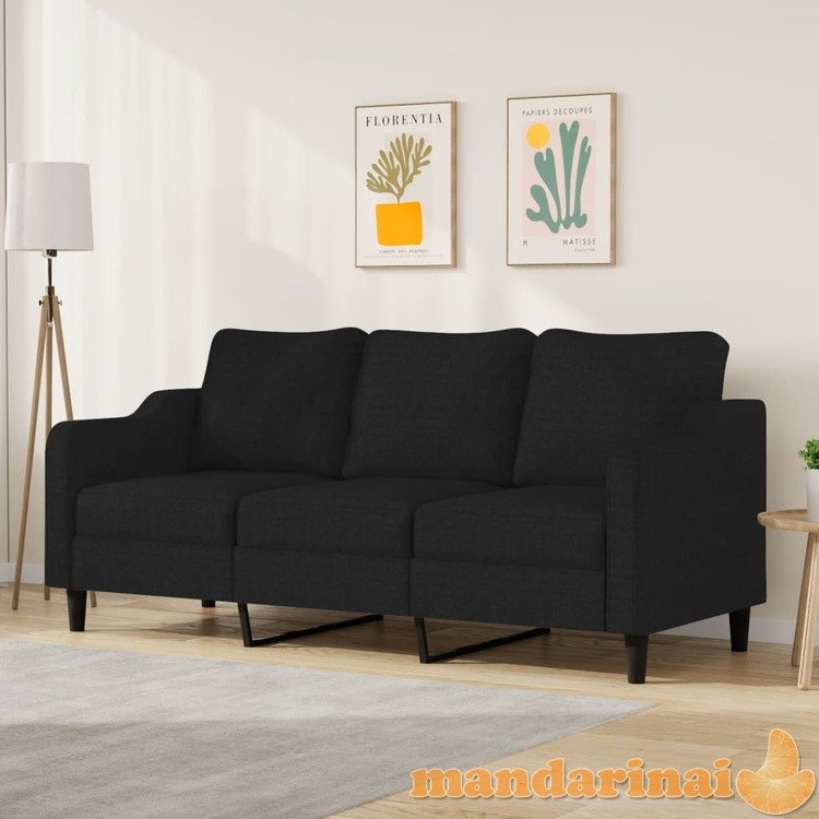 Trivietė sofa, juodos spalvos, 180cm, audinys