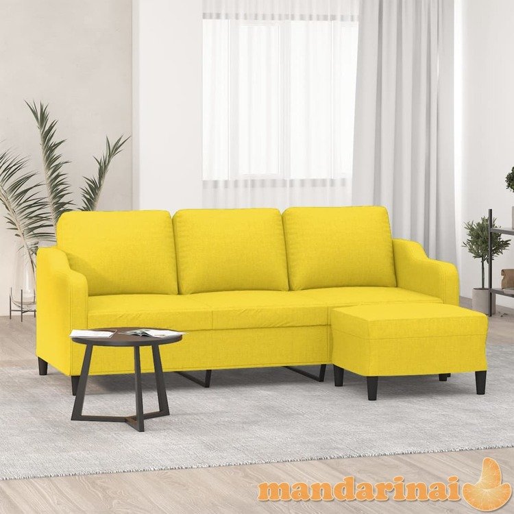 Trivietė sofa su pakoja, šviesiai geltona, 180cm, audinys