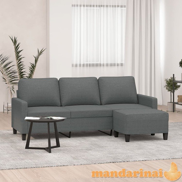 Trivietė sofa su pakoja, tamsiai pilkos spalvos, 180cm, audinys