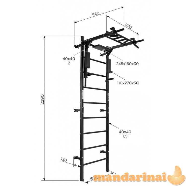 Sporto kompleksas (gimnastikos sienelė) SAN PRO 3 in 1 baltas, 229x68cm