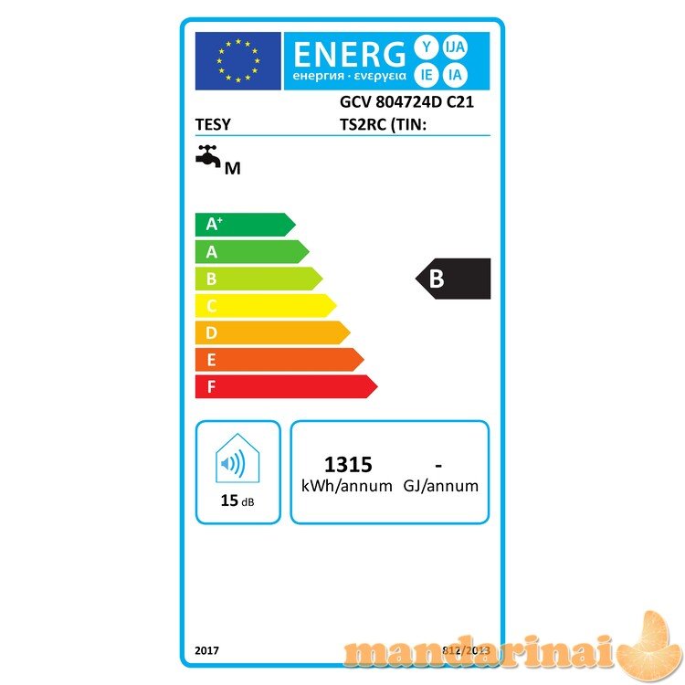 Elektrinis vandens šildytuvas vertikalus kombinuotas TESY GCV6S80 RCP su sausu keraminiu  kaitinimo elementu