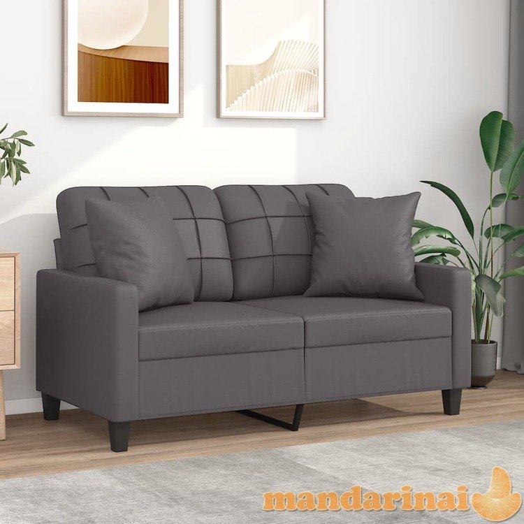 Dvivietė sofa su pagalvėlėmis, pilka, 120cm, dirbtinė oda