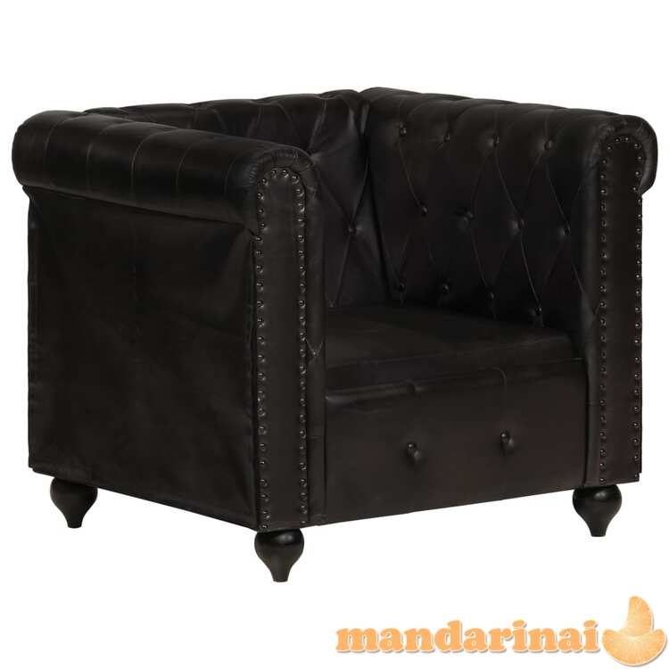 Chesterfield krėslas, juodos spalvos, tikra oda