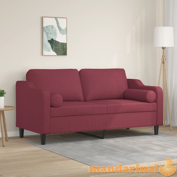 Dvivietė sofa su pagalvėlėmis, raudonojo vyno, 140cm, audinys