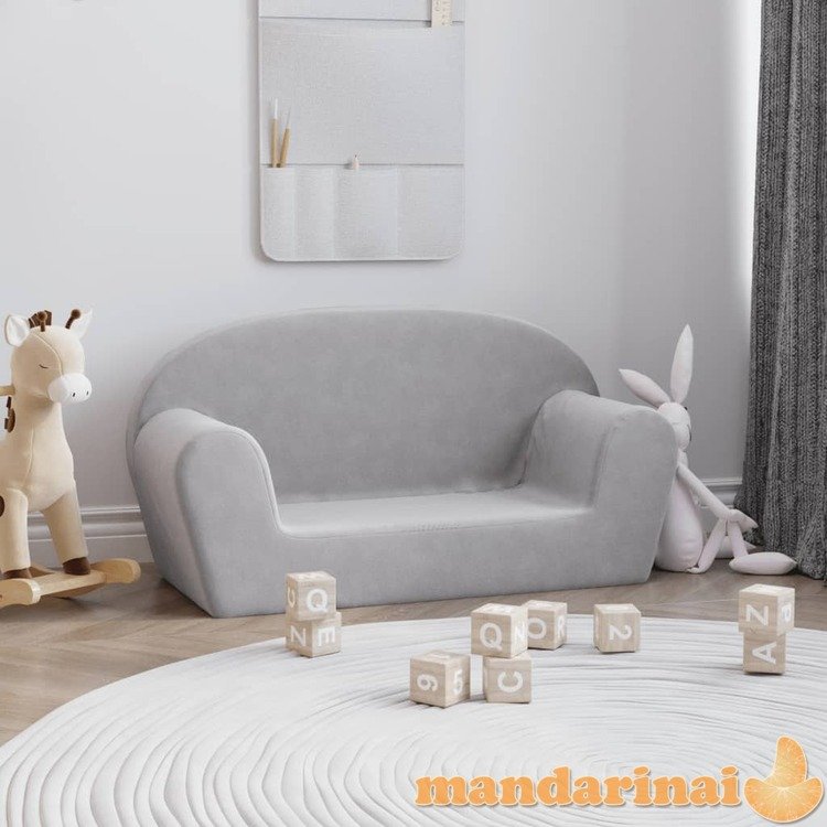 Vaikiška dvivietė sofa, šviesiai pilka, minkštas pliušas