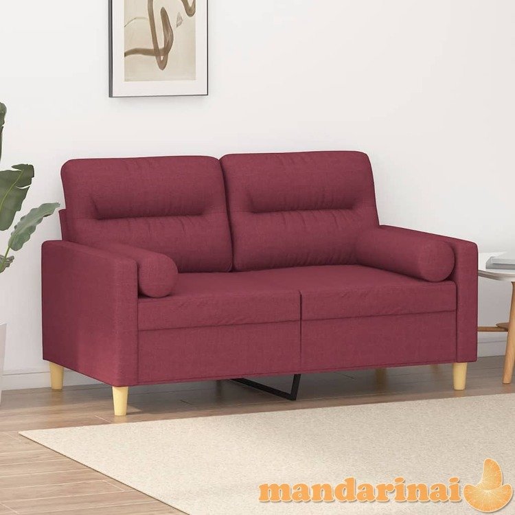 Dvivietė sofa su pagalvėlėmis, raudonojo vyno, 120cm, audinys