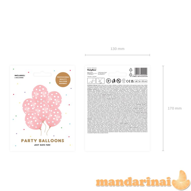 Balloons 30cm, Dots, Pastel Baby Pink (1 pkt / 6 pc.)