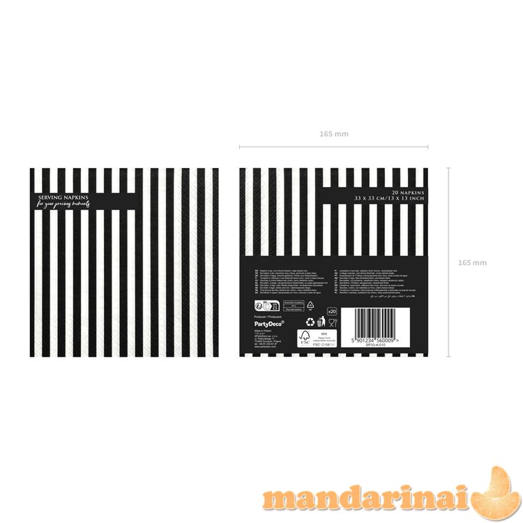 Napkins Stripes, black, 33 x 33 cm (1 pkt / 20 pc.)