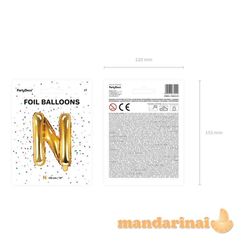 Foil Balloon Letter N , 35cm, gold