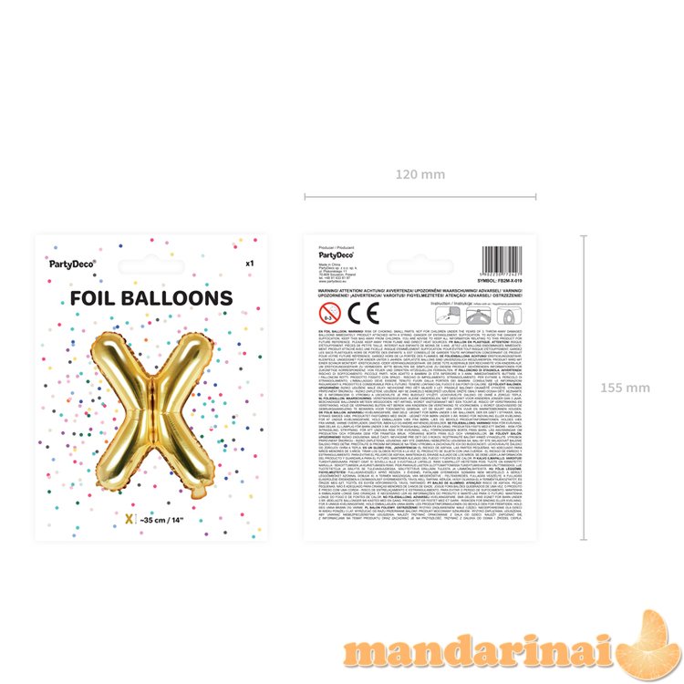 Foil Balloon Letter X , 35cm, gold