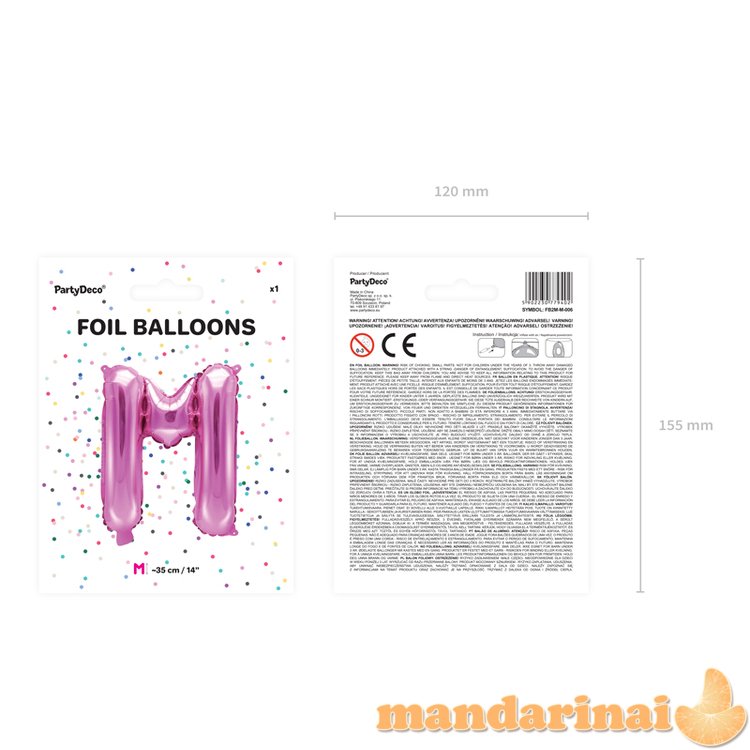 Foil Balloon Letter M , 35cm, dark pink