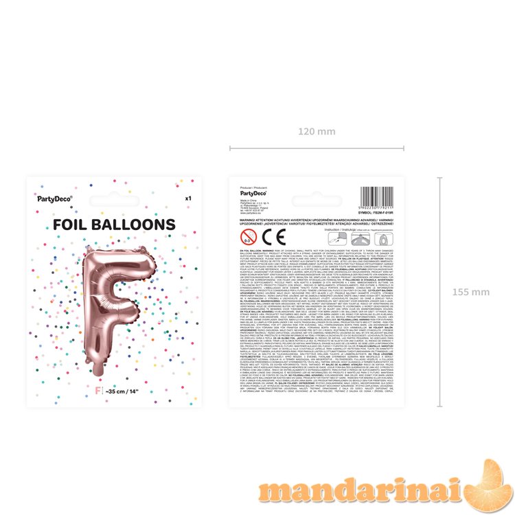 Foil Balloon Letter F , 35cm, rose gold