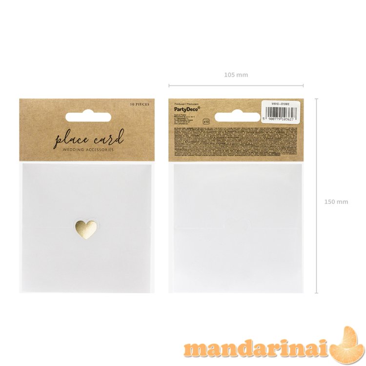 Place cards - Heart, gold, 10x5cm (1 pkt / 10 pc.)